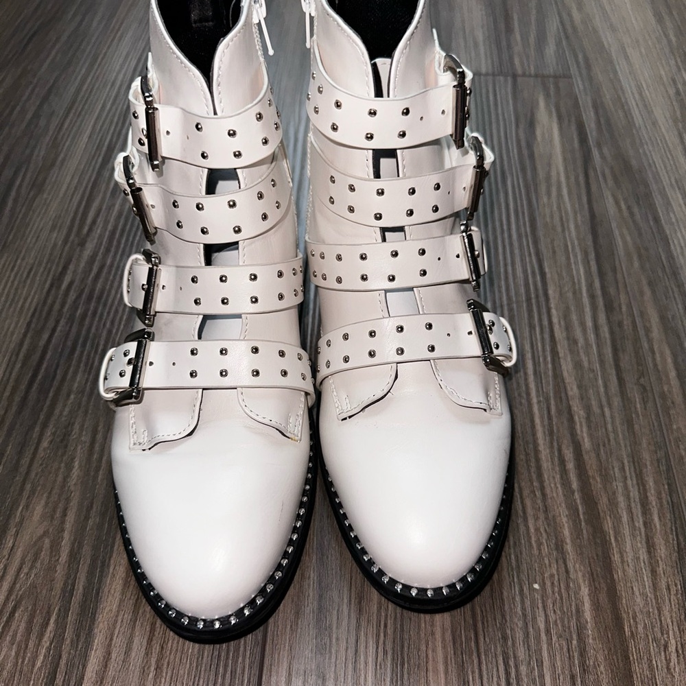 Steve Madden White Studded Combat Boots